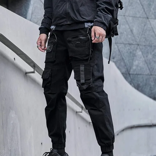 Vista 6 de XYXIONGMAO - Overoles sueltos con múltiples bolsillos, pantalones funcionales casuales, joggers de carga, ropa técnica, pantalones de harén, hiphop