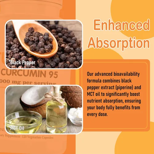Vista 5 de Curcumina de cúrcuma con pimienta negra Suplemento de curcumina de cúrcuma pura 95% de curcuminoides con propóleo de abeja, jengibre, aceite