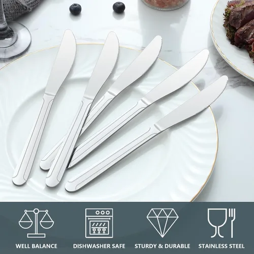 Vista 5 de BEWOS - Juego de 24 cuchillos de cena de 9 pulgadas, juego de cuchillos de cena, cuchillo de mantequilla, acero inoxidable de grado alimenticio