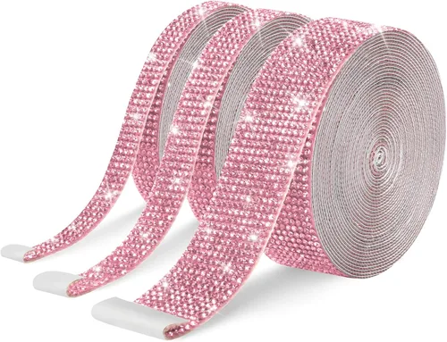 Vista 9 de 3 rollos de 8 m de cinta autoadhesiva de diamantes de imitación con cristal - Rollo de envoltura de pegatinas de diamantes brillantes DIY