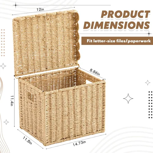 Vista 2 de Jingmore Caja organizadora de archivos con tapa festoneada, cuerda de papel Marrón