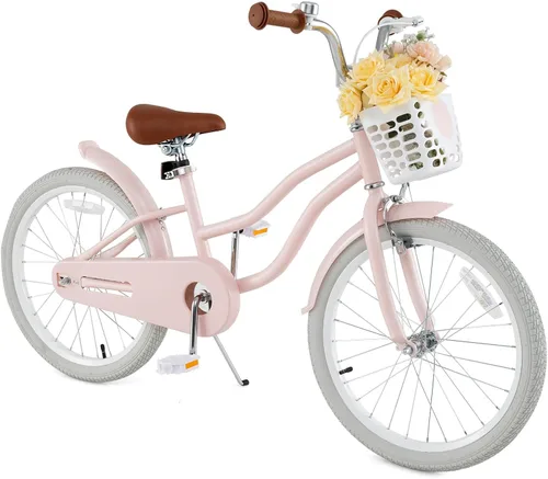Vista 18 de HONEY JOY Bicicleta para niños de 12, 14, 16, 18, 20 pulgadas, con ruedas de entrenamiento, freno de mano y freno de posavasos, cadena totalmente