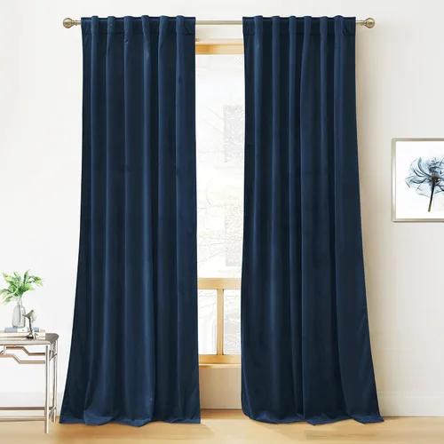 Vista 29 de RYB HOME Cortinas 100% opacas de terciopelo blanco para dormitorio, pestaña trasera y bolsillo para barra, aislamiento térmico, cortinas