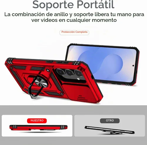Vista 8 de Funda para Samsung Galaxy S25 FE con protector de pantalla de vidrio templado, cubierta de lente de cámara integrada y soporte de anillo, cubierta