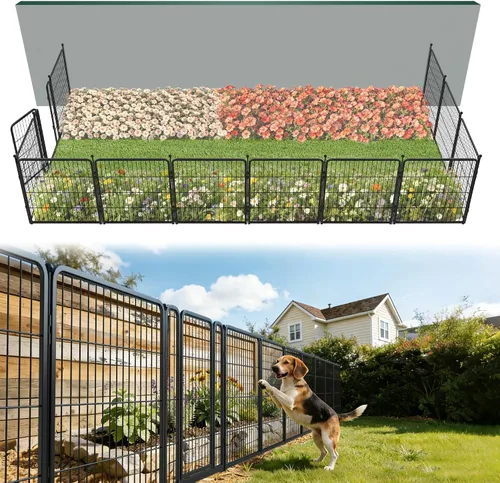 Vista 16 de FXW Valla de jardín al aire libre para el patio, 17 pulgadas de alto x 29.3 pies de largo, barrera de metal resistente para animales, para perros
