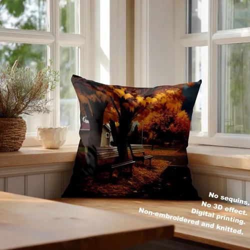 Vista 4 de Batmerry Fundas de almohada de bosque de arce otoñal, casas de sillas de madera, hojas amarillas, fundas de almohada decorativas, impresión digital