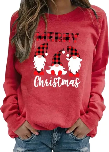 Vista 2 de UODSVP Womens Womans Costume and Winter Long Sleeve Loose Casual Tee Tops Female Pullover Oversized Christmas Tops