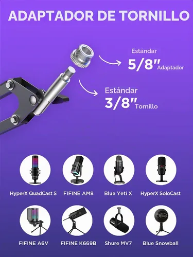 Vista 3 de InnoGear - Soporte de micrófono para Blue Snowball y Blue Snowball iCE, brazo de pluma con filtro pop y soportes para micrófono, para HyperX