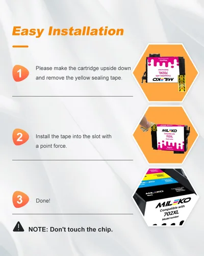 Vista 5 de MILEKO 702XL Cartuchos de tinta remanufacturados de repuesto para Epson 702XL 702 702 XL T702XL para usar con Workforce Pro WF-3720 WF-3730 WF-3733