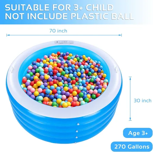 Vista 2 de Piscina inflable, piscina inflable redonda grande de 70 x 30 pulgadas con asas, piscina familiar, fiesta acuática de verano, al aire libre, patio