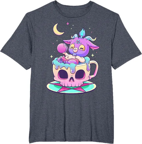 Vista 101 de Kawaii Pastel Goth Cute espeluznante Pentáculo Baphomet - Camiseta de cabra, Negro