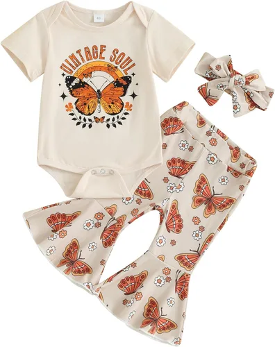 Vista 107 de Sejardin Ropa de verano para bebé y niña, recién nacida, manga corta, con letras, mameluco elástico con diadema