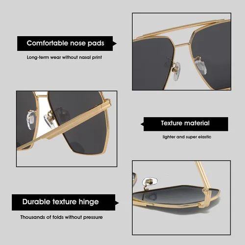 Vista 6 de BUTABY Gafas de sol retro para mujeres y hombres vintage cuadradas de gran tamaño polarizadas clásicas marco de metal UV400 gris dorado Gold Frame
