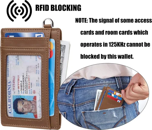 Vista 5 de Casmonal. - Billetera de bolsillo frontal minimalista con bloqueo RFID, tarjetero, para hombre y mujer., Crazy Horse Khaki Light), cs008010