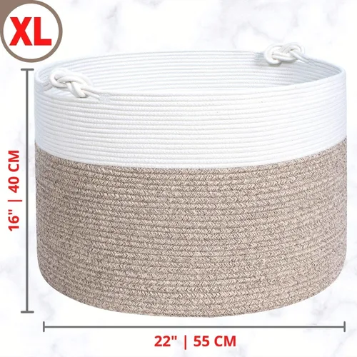 Vista 6 de MINTWOOD Design Cesta decorativa extragrande de 22 x 16 pulgadas de cuerda de algodón tejida para sala de estar con asas y cesta de lavandería