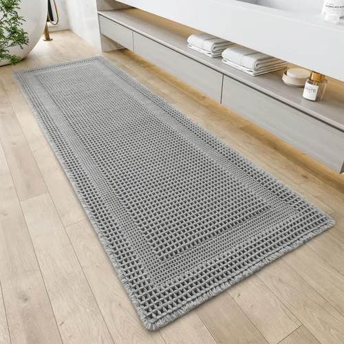 Vista 16 de AMOAMI Tapete de baño absorbente, diseño de punto gofre, antideslizante, lavable a máquina, con borlas, ultrasuave, bohemio, para piso, 2 x 4 pies