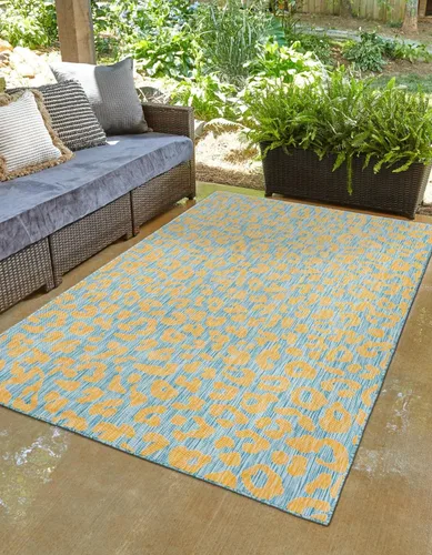 Vista 13 de Unique Loom colección Outdoor Safari Alfombra para exteriores - Leopardo (13' redonda, azul/gris)