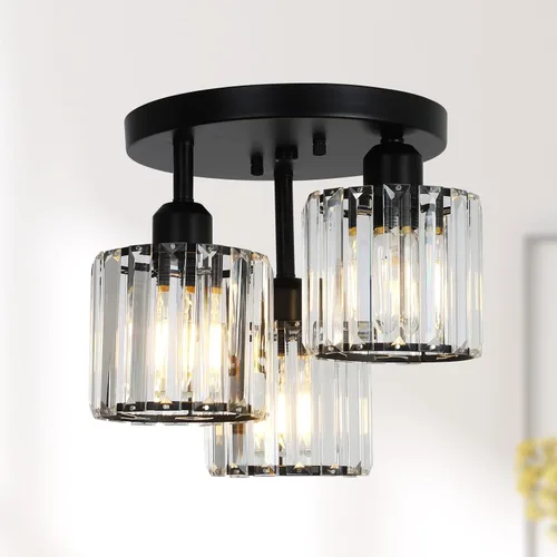 Vista 10 de PAUFUL Lámpara de Techo Semiempotrada, Lámparas de Techo Modernas de Cristal de 3 Luces Cerca del Techo, Lámparas de Cocina Negras con Pantalla