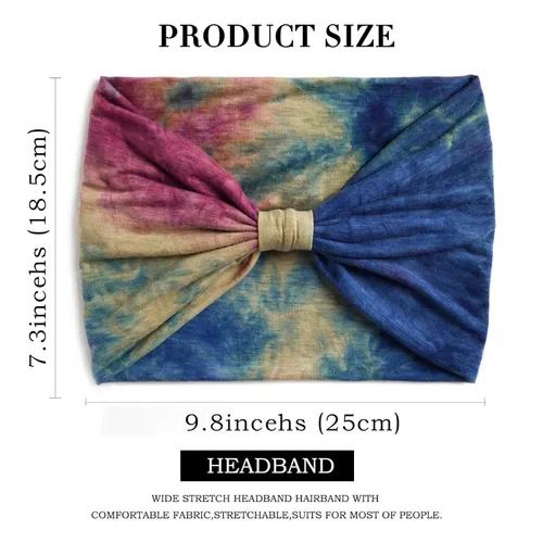 Vista 4 de Olbye Diademas anchas anudadas turbante antideslizantes elásticas para el cabello, teñido anudado, para entrenamiento, yoga, deportes, bandas
