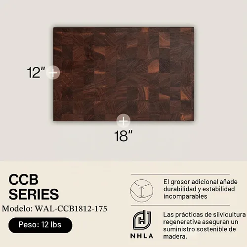 Vista 2 de John Boos Walnut Blo WAL-CCB1812-175 Classic Collection Taco de madera con extremo de grano, 18 "x 12" x 1,75