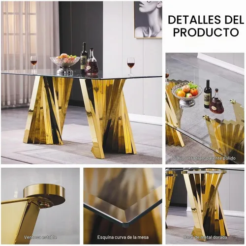 Vista 7 de Juego de mesa de comedor de 5 piezas, juego de mesa de comedor para 4, mesa de comedor de vidrio transparente con 4 sillas de comedor tapizadas