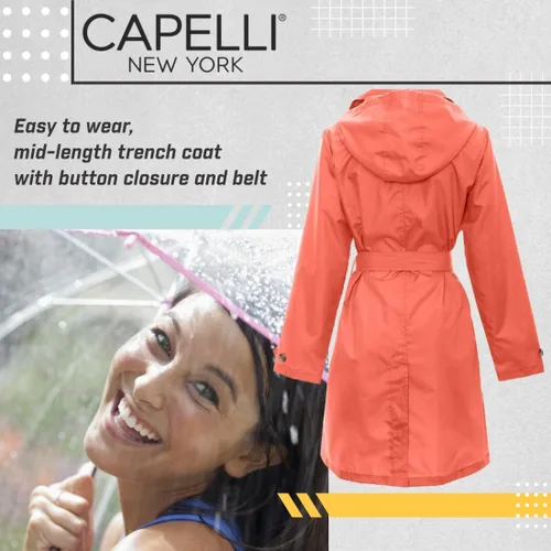 Vista 4 de Capelli New York Chubasquero de lluvia para mujer con capucha extraíble