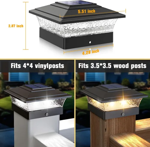 Vista 5 de Paquete de 12 luces solares para postes para exteriores, impermeables, con 16 LED ultra brillantes que se adaptan a postes de madera/vinilo de 4 x
