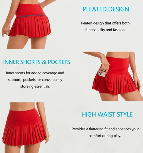 Vista 4 de Yknktstc Falda plisada de tenis para mujer con pantalones cortos, falda de golf de cintura alta, falda deportiva mini con bolsillos