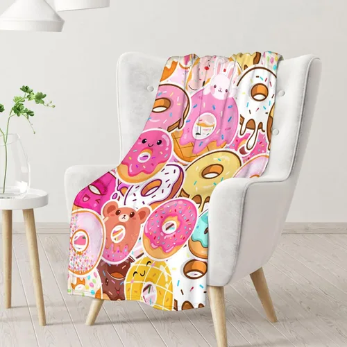 Vista 2 de Manta con forma de dona, 30 x 40 pulgadas, bonita manta para niños y adultos, mantas coloridas y suaves para sofá, oficina