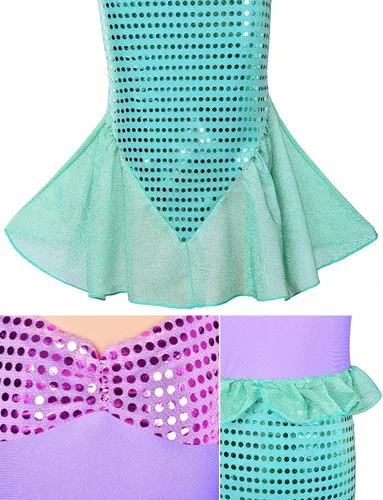 Vista 6 de Joy Join Disfraz de princesa de sirena para niñas pequeñas vestido con peluca corona Rojo
