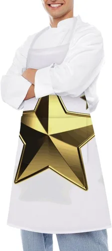 Vista 4 de MUSM Apron for Adults - 27.6 X 31.5 Inch, Heavy-Duty Polyester Aprons with Two Large Pockets, Waterproof Gold Star Kitchen Apron for Cooking