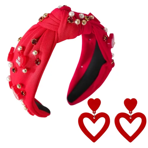 Vista 16 de Diademas de corazón de caramelo para el día de San Valentín para mujer, diadema de corazón de conversación de amor con diamantes de imitación