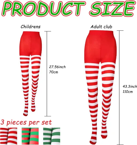 Vista 5 de YKYOBFA 3 pares de medias de Navidad a rayas, medias de longitud completa hasta el muslo para accesorio de disfraz de Navidad, multicolor, Varios