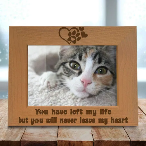 Vista 7 de KATE POSH Marco de fotos grabado de madera natural You Have Left My Life, but You Will Never Leave My Heart, huellas de patas en mi corazón, regalos