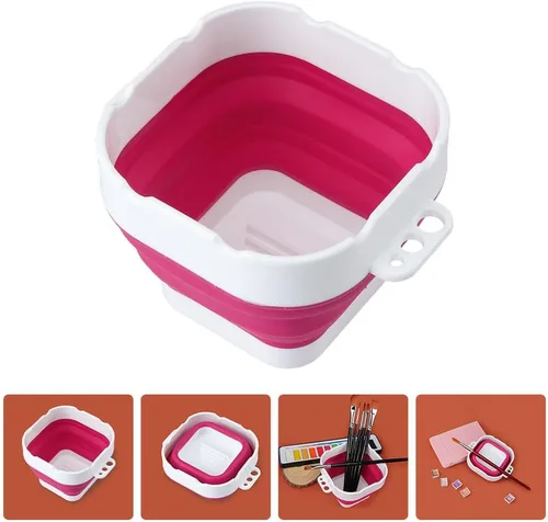 Vista 9 de Lavadora de cepillo de silicona plegable – Taza de agua plegable portátil y lavabo para acuarela, acrílico, pintura al óleo Limpiador de pinceles