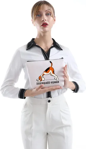 Vista 3 de XYANFA Bolsa de maquillaje de yoga hacia abajo para amantes de la yoga humana, regalo para amantes de los perros, regalo para yoga, niña, mamá
