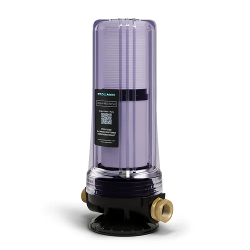 Vista 2 de PRO+AQUA Kit de regeneración/filtración de 2 etapas para ablandadores de agua portátiles, elimina cloro, mal sabor, olores, sedimentos, bacterias