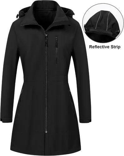 Vista 3 de CREATMO US Chaqueta táctica ligera impermeable larga Softshell con forro polar cortavientos para mujer