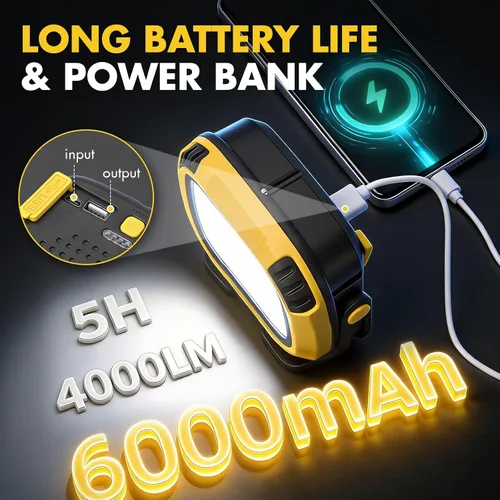 Vista 3 de Luz de trabajo recargable 6000mAh, luz de trabajo magnética Amarillo
