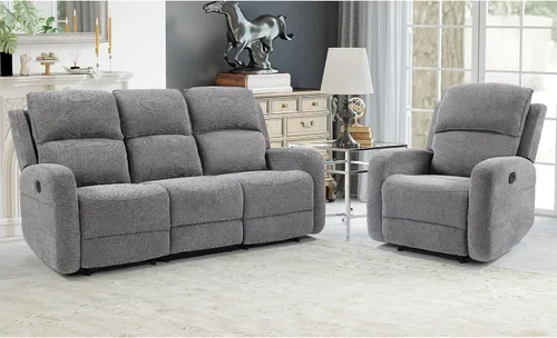 Vista 23 de EBELLO Juego de sofá reclinable manual para sala de estar, sofá reclinable de tela suave para sala de reuniones, respaldo y apoyabrazos acolchados