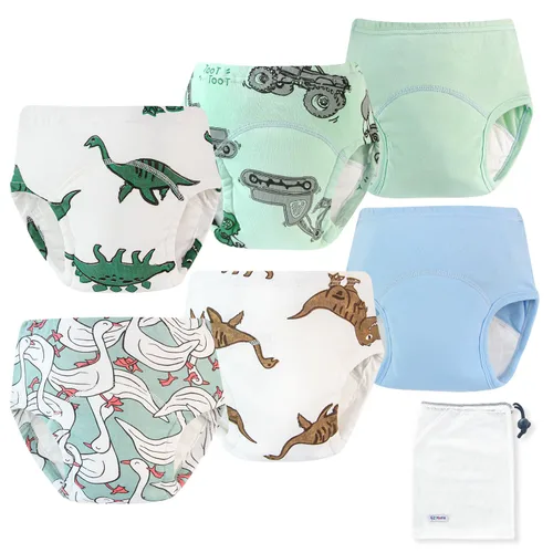 Vista 8 de EZ Moms 6 paquetes de ropa interior de entrenamiento para niñas 100% algodón, absorbente, acolchada, para niños pequeños, 5T, a prueba de fugas