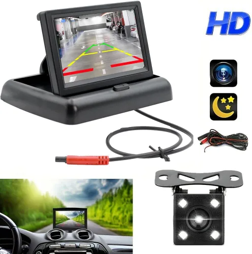 Vista 2 de Monitor plegable TFT LCD de 4.3 pulgadas para coche, cámara de respaldo inversa, cámara de respaldo para coche, sistema de aparcamiento de video
