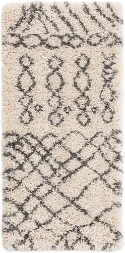 Vista 2 de Unique Loom Rabat Shag Collection - Alfombra geométrica (2 pies x 4 pies 1 pulgada, marfil puro/gris)