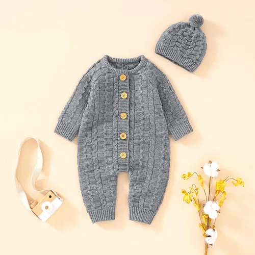 Vista 2 de Sduydiosy Mameluco para bebé recién nacido, ropa de manga larga con botones, lindo traje de invierno para bebé