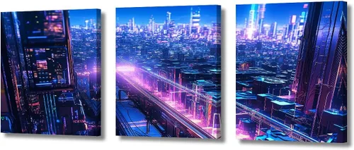 Vista 113 de Lienzo decorativo para pared de sala de estar, lienzo Cyberpunk, decoración de pared de 3 paneles, decoración de pared para el hogar, dormitorio