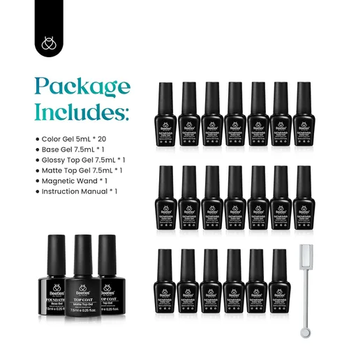Vista 8 de Juego de esmalte de uñas de gel Beetles Cat Eye - 24 piezas, 20 colores de esmalte de uñas de gel con brillantina, cambia de color oscuro, kit