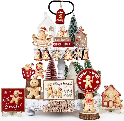 Vista 8 de 20 piezas de decoración de bandejas escalonadas de Navidad - Decoraciones navideñas para centros de mesa de interior, decoración de bandeja a Negro