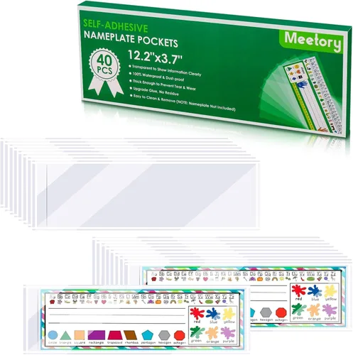 Vista 11 de Meetory 40 PCS Bolsillos Mejorados para Placa de Identificación, 18.5" x 4.9" Placas de Identificación de Escritorio Autoadhesivas con Bolsillo