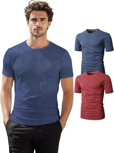 Vista 10 de H2H Camisetas para hombre - Pack de varias unidades, diseño simple, manga corta, ajuste delgado, mezcla de algodón (cuello en V/cuello redondo)