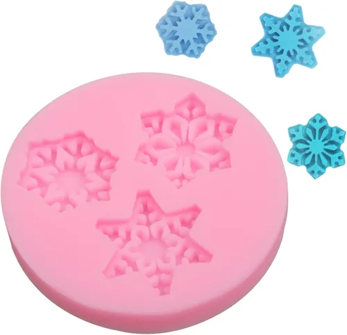 Vista 8 de Moldes de silicona de copo de nieve de Navidad, 5 unidades, molde de fondant de chocolate de nieve de Navidad para pasteles, dulces, decoración